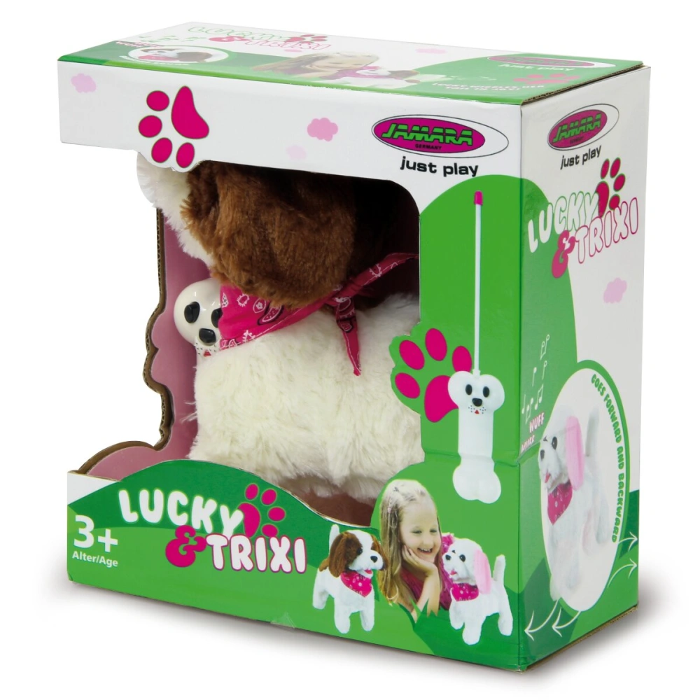 RC plyšový pes Lucky bílo-hnědý 27MHz