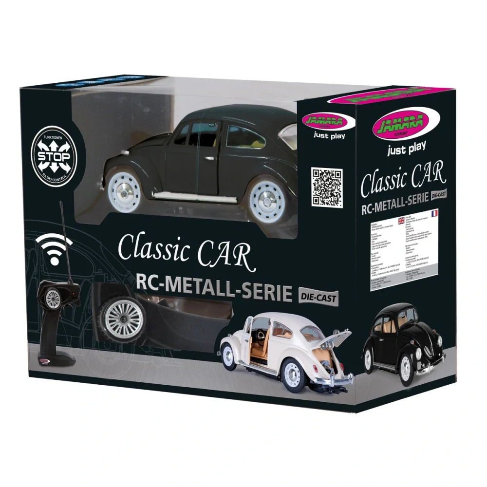 VW Beetle RC Diecast 1:18 černé 27MHz s manuálním otevíráním dveří