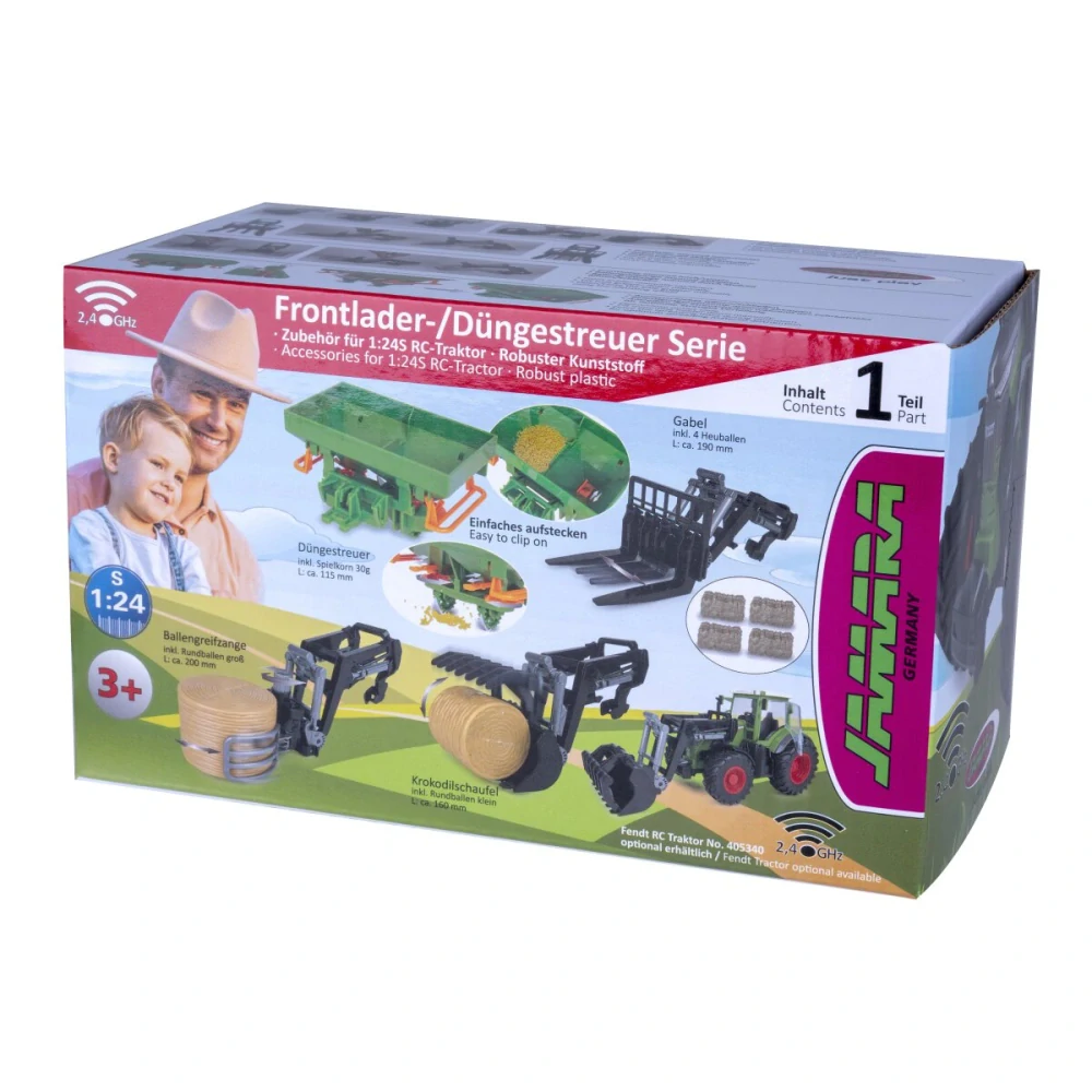 Čelní nakladač krokodýl pro RC Traktor Fendt 1050 Vario 1:24S s balíkem slámy